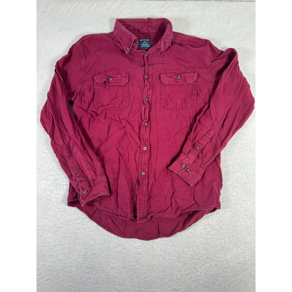 Faded Glory Flannel Shirt Mens M Burgundy Red Good Long Sleeve Cotton Button Up